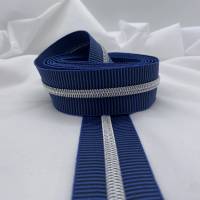 Reißverschluss Silver Stripes,breit, jeansblau-schwarz/Endlosreißverschluss mit metallisierter Kunststoffraupe/Meterware Bild 5
