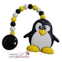 Silikon Beißringkette "Pinguin" ohne Namen in Schwarz, Gelb und Weiß Bild 1