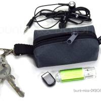 Schlüsselanhänger Minitasche dunkelgrau mit Reißverschluß schwarz, Kosmetik Kleingeld Kopfhörer, by BuntMixxDESIGN Bild 1