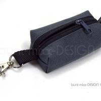 Schlüsselanhänger Minitasche dunkelgrau mit Reißverschluß schwarz, Kosmetik Kleingeld Kopfhörer, by BuntMixxDESIGN Bild 2