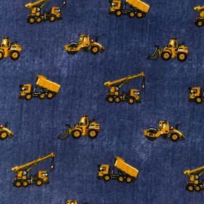 Musselin Double Gauze Baustellenfahrzeuge Jeansblau Oeko-Tex Standard 100 (1m/10,00 €)