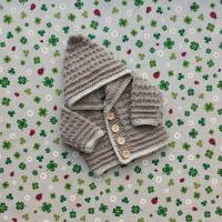 Strickjacke mit Kapuze Größe 50/56 braun beige Babyjacke Neugeboren Geschenk zur Geburt Babyparty Pullover Kapuzenjacke Bild 1