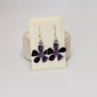 Vintage Ohrringe Blumen  Hänger Silberfarbe Glasiert lila Violett Flippig Flore Power Damen Bild 1