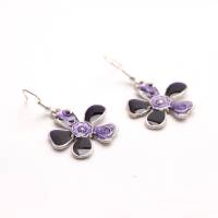 Vintage Ohrringe Blumen  Hänger Silberfarbe Glasiert lila Violett Flippig Flore Power Damen Bild 3