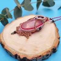 Makramee-Halskette mit Rosenquarz und Granat Bild 4