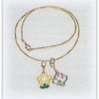 Kinderkette mit 2 süßen Anhängern Blume und Häschen, Halskette, Kette für Mädchen Bild 2
