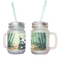 Henkelglas Panda mit Name / Mason Jar Sommerglas mit Deckel und Mehrweg-Trinkhalm Bild 1