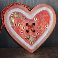 Geschenk zum Valentinstag ICH LIEBE DICH abstrakt gestaltetes Herz aus Holz mit Acrylfarbe im Shabby-Stil bemalt Bild 1