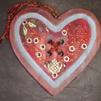 Geschenk zum Valentinstag ICH LIEBE DICH abstrakt gestaltetes Herz aus Holz mit Acrylfarbe im Shabby-Stil bemalt Bild 3