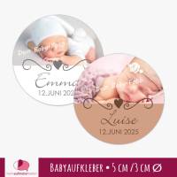 Babyaufkleber zur Geburt | Herz Ornament -  personalisierbar mit Babyfoto, Name und Geburtsdatum Bild 1