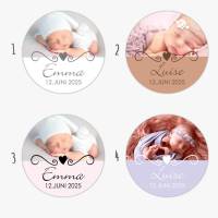 Babyaufkleber zur Geburt | Herz Ornament -  personalisierbar mit Babyfoto, Name und Geburtsdatum Bild 2