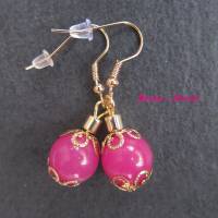 Edelstein Ohrhänger Jade Ohrringe Perlen pink goldfarben Jadeohrringe Handgefertigt Bild 1