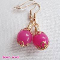 Edelstein Ohrhänger Jade Ohrringe Perlen pink goldfarben Jadeohrringe Handgefertigt Bild 2