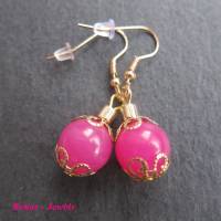 Edelstein Ohrhänger Jade Ohrringe Perlen pink goldfarben Jadeohrringe Handgefertigt Bild 3