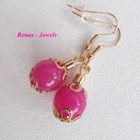 Edelstein Ohrhänger Jade Ohrringe Perlen pink goldfarben Jadeohrringe Handgefertigt Bild 5