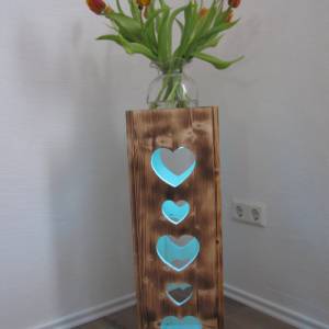 Dekosäule Blumensäule aus Holz geflammt Herzen und Led Lampe Beleuchtung Fernbedienung Bild 4