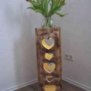 Dekosäule Blumensäule aus Holz geflammt Herzen und Led Lampe Beleuchtung Fernbedienung Bild 5