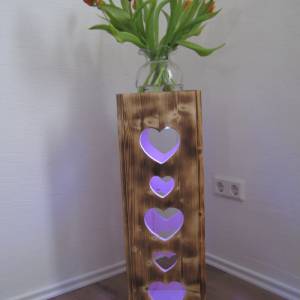 Dekosäule Blumensäule aus Holz geflammt Herzen und Led Lampe Beleuchtung Fernbedienung Bild 7