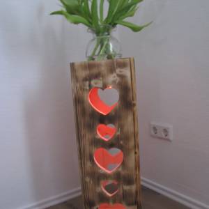 Dekosäule Blumensäule aus Holz geflammt Herzen und Led Lampe Beleuchtung Fernbedienung Bild 8