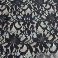 Stoff Polyamid Polyester Elastan Spitze dunkelblau Blume Pailletten fließend Bild 3