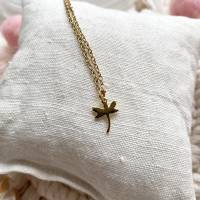 Tiny Dragonfly - Goldfarbene Halskette 45 cm aus Edelstahl mit zarter Libelle Bild 2