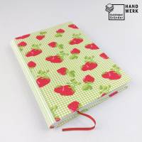 Notizbuch, Erdbeeren, DIN A5, 150 Blatt, handgefertigt, grün Bild 1