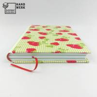 Notizbuch, Erdbeeren, DIN A5, 150 Blatt, handgefertigt, grün Bild 2