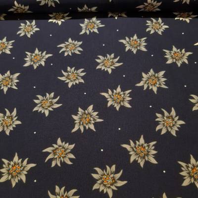 Baumwolldruck, Edelweiß, dunkelblau, 150 cm breit Meterware