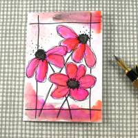 Klappkarte *Flora6* von ZWEIFARBIG mit pinken Blüten Glückwunschkarte Einzelstück Grußkarte Bild 1