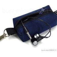 Schlüsselanhänger Minitasche dunkelblau mit Reißverschluß schwarz, Kosmetik Kleingeld Kopfhörer, by BuntMixxDESIGN Bild 1