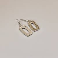 Vintage Ohrringe Hänger Eckig Silberfarbe  Glasiert Braun hellbraun duchsichtig 80er Jahre Mädchenohrringe Bild 4