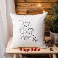 Bügelbild Biene (einfarbig Kontur) für Textilien mit Wunschname - in Wunschfarbe - Ausmalbild T-Shirt für Kinder Bild 1