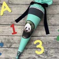 wunderschöne Panda Schultüte aus Stoff in Türkis Bild 3
