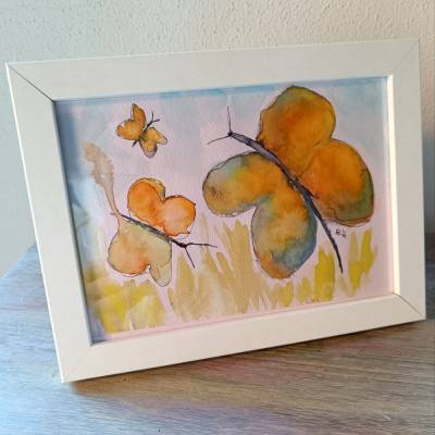 Aquarell original, " Schmetterling", mit Rahmen 18x24cm