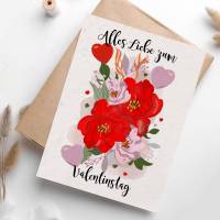 Pflanzbare Valentinstagskarte "Alles Liebe zum Valentinstag" mit Herz und Blumen | Klappkarte | Valentinstag Kar Bild 1
