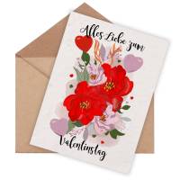 Pflanzbare Valentinstagskarte "Alles Liebe zum Valentinstag" mit Herz und Blumen | Klappkarte | Valentinstag Kar Bild 2
