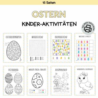 Kinder-Beschäftigung für Ostern Druckvorlage - Ausmalbilder zum Selberdrucken - Rätsel - Digitaler Download