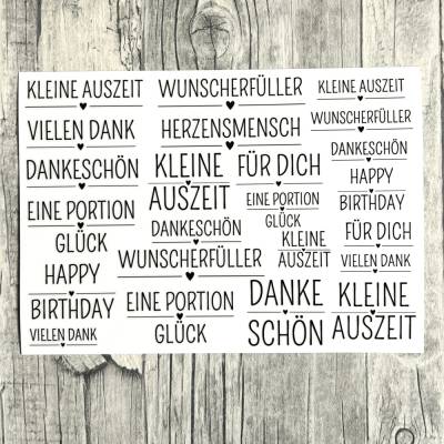 Rub-On I Modern, RANDLOS, KLEINE AUSZEIT, A5, schwarz, Rubon, Rub Ons, z.B. f. Raysin / Keraflott, Dankeschön