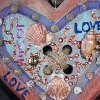 Geschenk Valentinstag LOVE abstrakt maritim gestaltetes Herz aus Holz mit Acrylfarbe im Shabby-Stil bemalt Bild 6