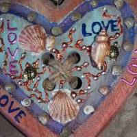 Geschenk Valentinstag LOVE abstrakt maritim gestaltetes Herz aus Holz mit Acrylfarbe im Shabby-Stil bemalt Bild 7