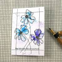 Klappkarte *Flora9* von ZWEIFARBIG mit abstrakten Blüten Glückwunschkarte Einzelstück Grußkarte Bild 1