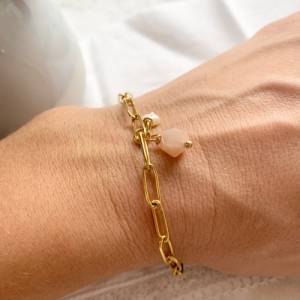Armband gold Paperclip mit Edelstein Anhänger Charm, Geschenk für Freundin Valentinstag, Edelstahl Schmuckgeschenk, mini Bild 4