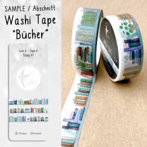 SAMPLE | Muster | Washi Tape | 1,5 cm x 50 cm | Bücher | Aufkleber | Bulletjournal | Journal Sticker | Watercolor Sticke Bild 1