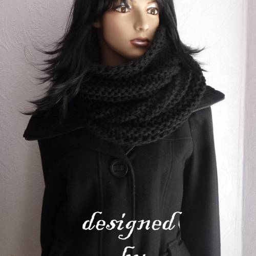 Rundschal, Kapuzenschal, Strickschal, Schal, Mütze, Schwarz, Gestrickt, Für Sie und Ihn!