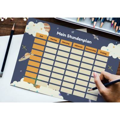 DIN A4 Stundenplan Weltraum | BEIDSEITIG GEDRUCKT |