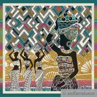 Stoff Kissen Panel Polyester Baumwolle Gobelin ocker Afrikanerin Turban 50 cm x 50 cm Bild 1