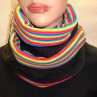 Rainbow Wendeschal handgemachter kuscheliger Loopschal Schlauchschal „Regenbogenfarben“ Streifen zum wenden Rundschal Bild 1