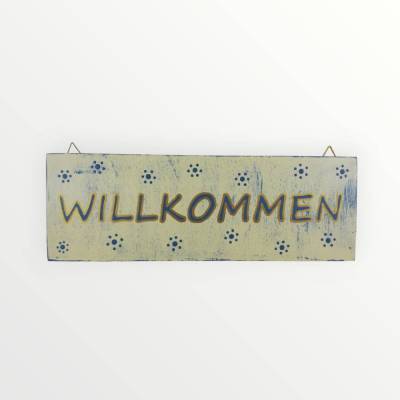 WILLKOMMENSSchild | Holz | Shabby Chick | petrol-vanille | 35x12cm