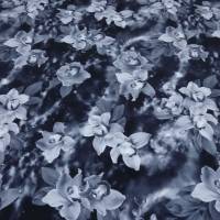 Stoff Baumwolle French Terry Sweatshirtstoff Blumen Blüten Himmel graublau blau schwarz weiß Kleiderstoff Kinderstoff Bild 3