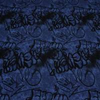 Stoff Baumwolle French Terry Sweatshirtstoff Graffiti jeans blau schwarz Kleiderstoff Kinderstoff Bild 1